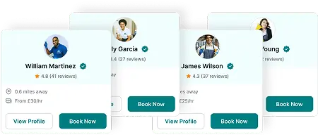 Verified cleaners with profiles showing checkmarks and ratings