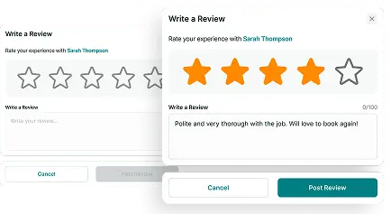 Review interface showing star ratings and review text